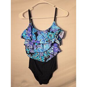 Vintage Sirena womens OnePiece Swimsuit Tank Floral 80s Vibe Navy Size Small S
